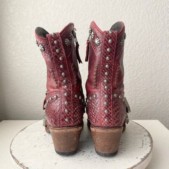 Lane SHOWDOWN Womens Cowboy Boots 7.5 Red Short Western Cowgirl Lace-up Booties - Picture 3 of 11
